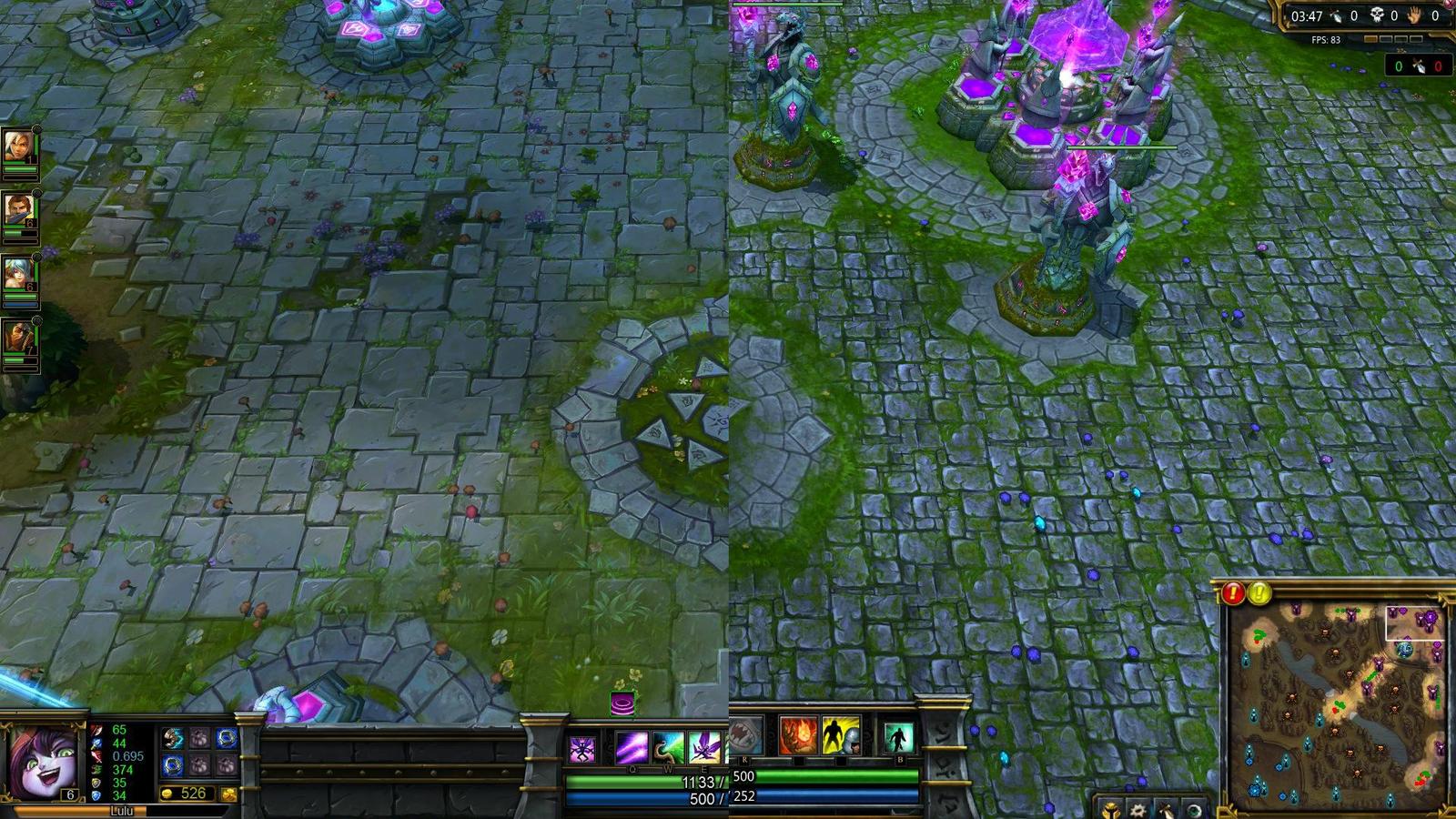 Původní verze Summoner's Riftu a lehká grafická úprava z roku 2012